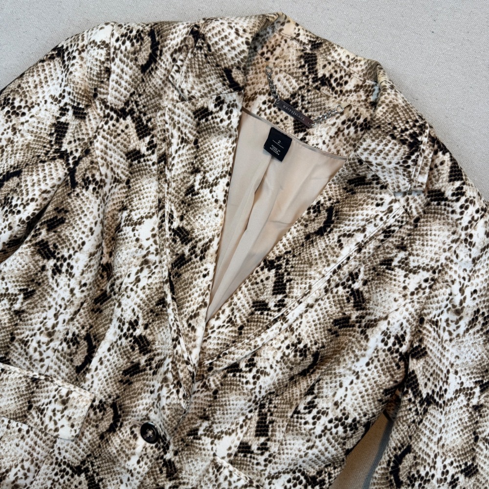 White House Black Market 2 Blazer Women Brown Snakeskin Print Single Button